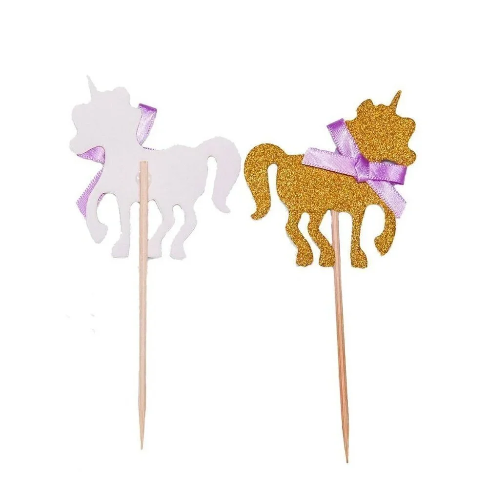 🌺 Gold Unicorn Cupcake Toppers & Classic Happy Birthday Banner